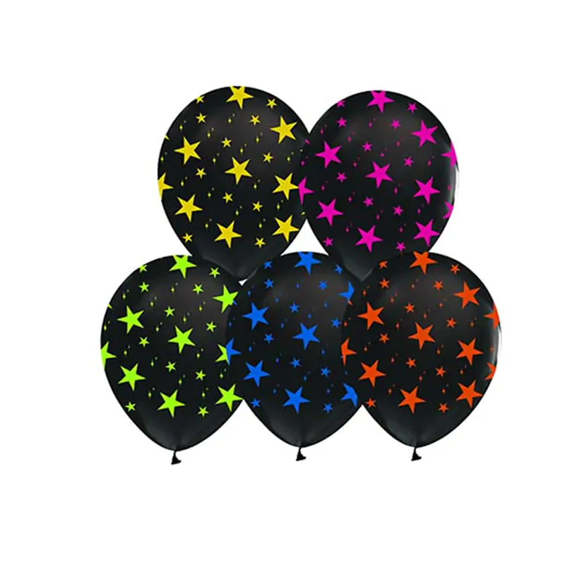 Çepeçevre Karışık Floresan Yıldızlı Baskılı 12" Pastel Balon (100'lük)